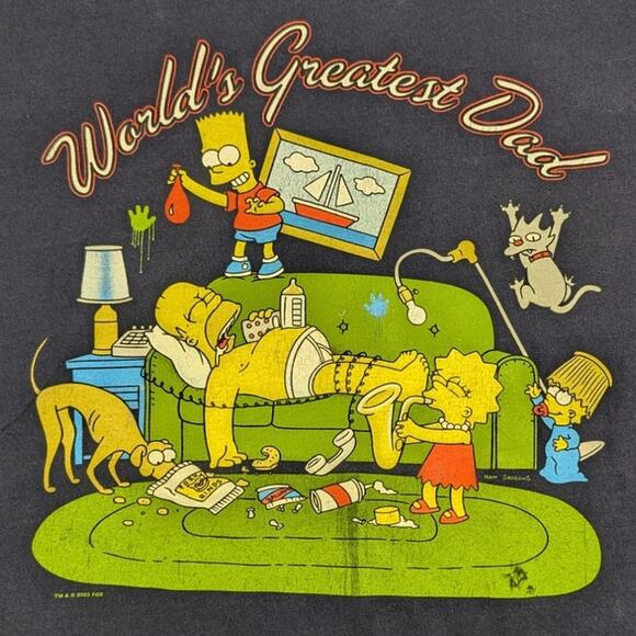 Simpsons "World's Greatest Dad" Y2K Vintage 2003 Fox Funny Navy Shirt Size XL - Picture 12 of 16